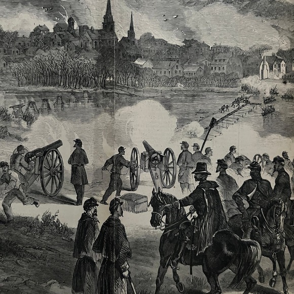 Army of the Potomac Bombardment of Fredericksburg 1863 Civil War Engraving C60 - Picture 2 of 7